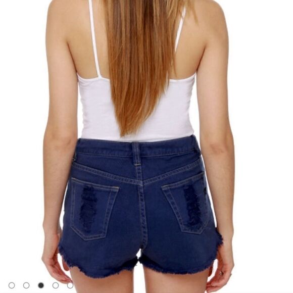 NWOT Mink Pink Slasher Flick Dark Blue Cutoff Jean Shorts S - Picture 4 of 12